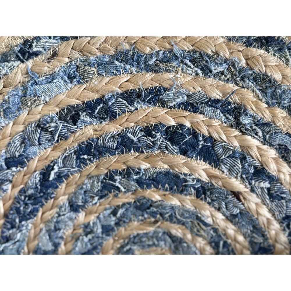 SHIRALEAH Chicago Jute/Cotton Crescent Burlap Blue/Tan Clutch Bag Vacation Beach - Picture 5 of 14